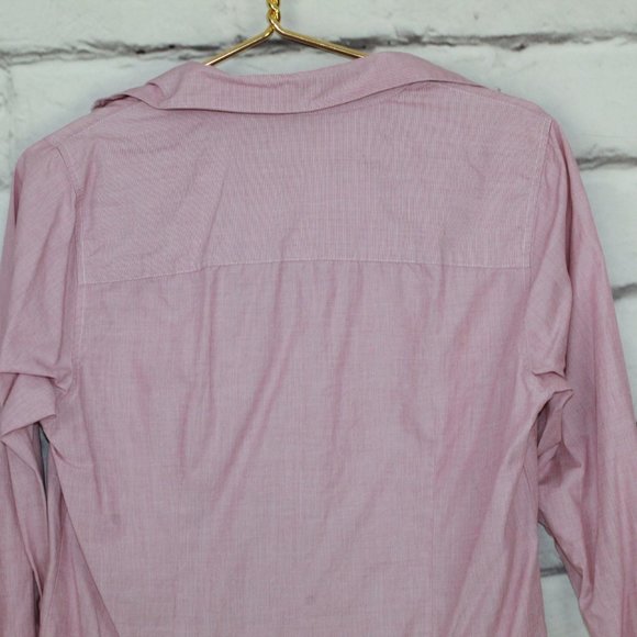 LL Bean Pink Collared V Neck Button Front Ruffle Dress Shirt Size M - Picture 6 of 8